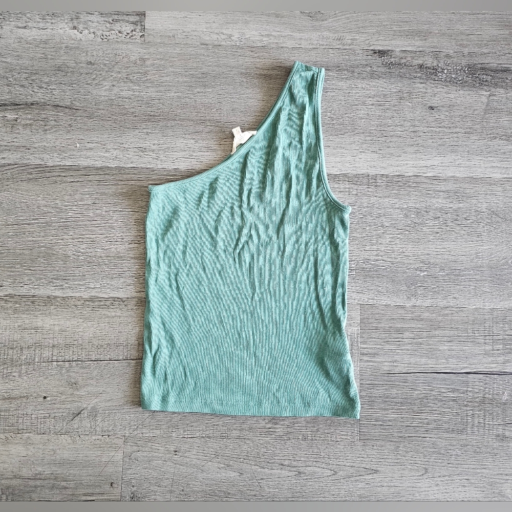 Madewell Supima® Rib One-Shoulder Tank Asymmetrical Green Tank Top